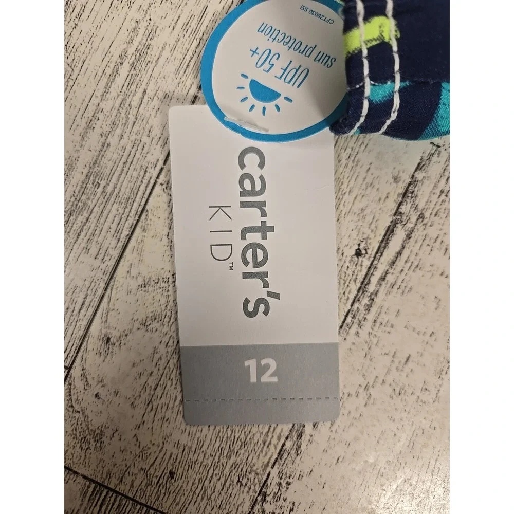 Carters Swim Trunks 12 Dinosaur T-Rex Stegosaurus Mesh Lining Blue UPF 50+ NEW